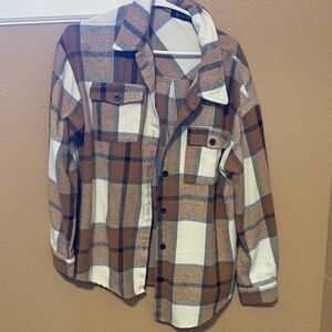 Plaid Button Down Shirt - Brown and White